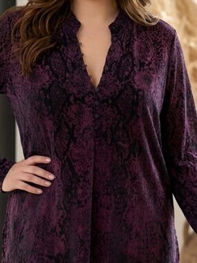 WHBM Burgundy Snake Print Velvet Burnout Blouse | Size Large